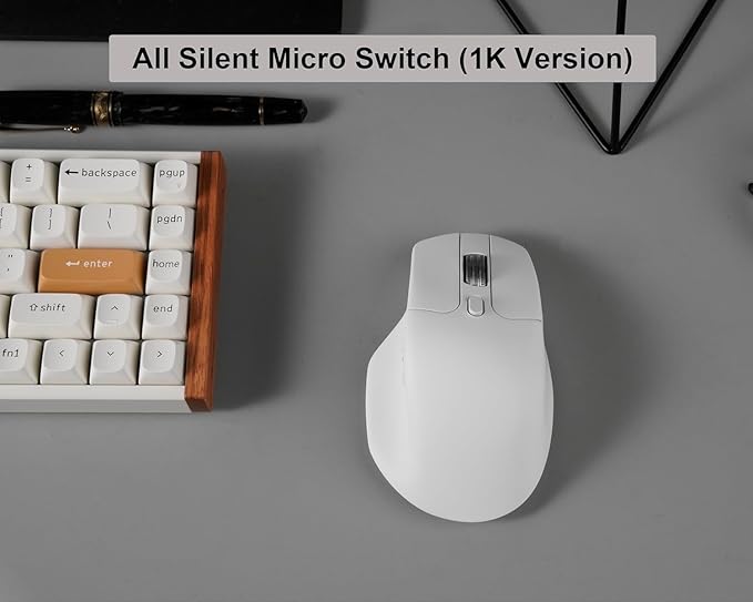 Keychron M6 Wireless All Silent Gaming Optical Mouse 1000Hz Tri-Mode 2.4 GHz/Bluetooth 5.3/Wired PixArt 3311 Sensor 12000 DPI Magnetic Metal Scroll Wheel for Windows PC/Mac - White