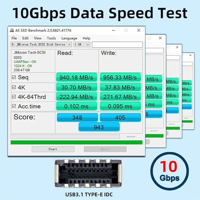 Xiwai 5Gbps USB 3.1 Type-E to USB 3.0 19/20Pin Dual Ports Splitter HUB 10Gbps USB 3.1 Type-E Front Panel Socket to NVME NGFF M-Key Express Card Adapter for Motherboard (NVME to USB3.1 Type-E+Type-E)