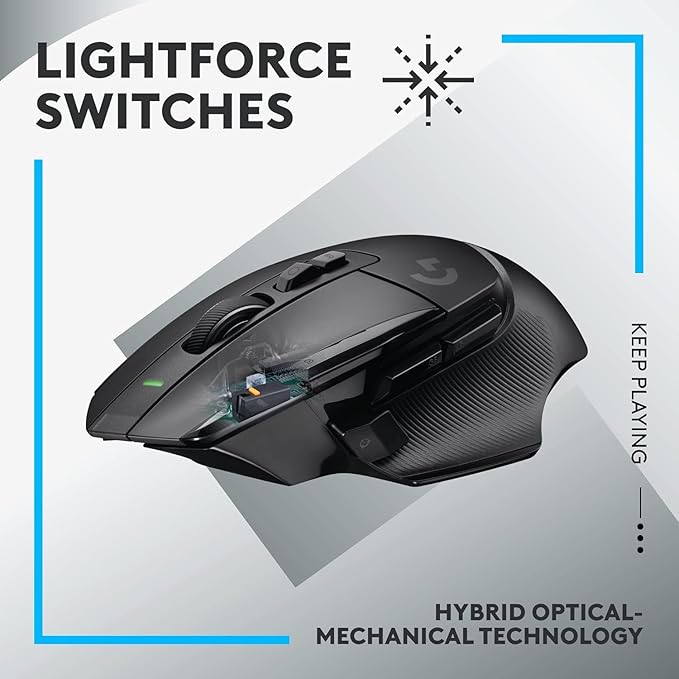 Logitech G502 X Lightspeed Wireless Gaming Mouse - LIGHTFORCE Hybrid Optical-Mechanical switches Hero 25K Gaming Sensor Compatible with PC - macOS/Windows - Black (Renewed)
