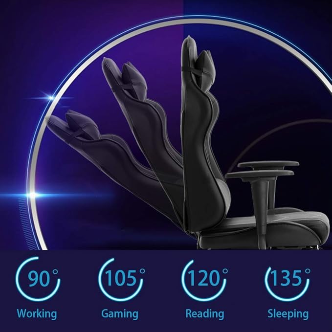 Gaming Chair Video Game Chair with Lumbar Support and Footrest Height Adjustable Ergonomic Computer Gaming Chair with 360° Swivel Seat and Headrest and for Office or Gaming (Black)