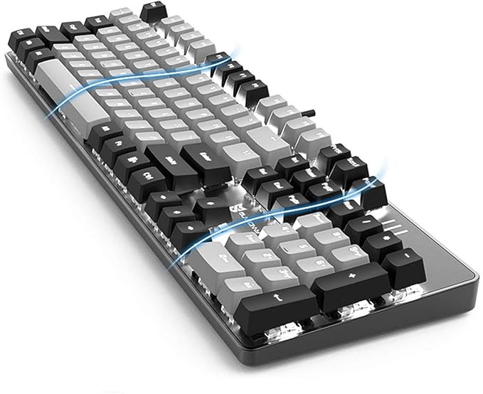 Qisan 104 Mechanical Keyboard for Gaming | Large Size USB White Backlit Gaming Keyboard Wired | US Layout Blue Switches Hot Swappable Mechanical Clicky Keyboards Compatible with PC Laptop