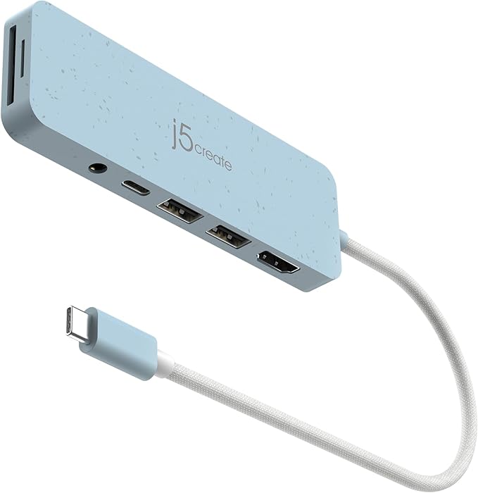 j5create USB-C Multi-Port Hub with Power Delivery with 4K HDMI/2 USB-A 5Gbps/PD 100W Charging SD&ampMicro SD/3.5mm Audio | for MacBook Pro&ampAir/iPad Pro/iMac/Surface/XPS/Thinkpad/Galaxy/and More(J