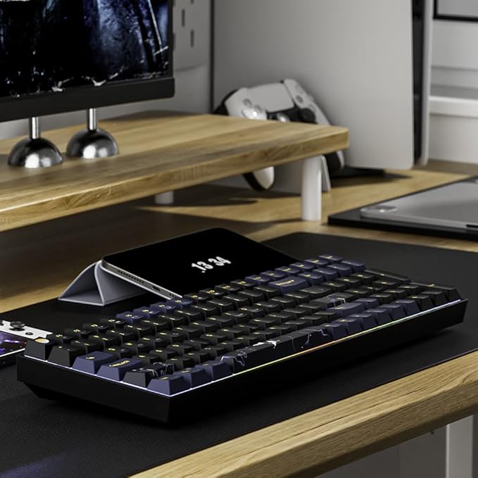 Newmen GM1000 Wireless Mechanical Gaming KeyboardBluetooth 2.4G/Wired Hot Swappable Custom KeyboardRGB Backlit Mechanical Keyboards for with Number Pad for Mac/Win(Blueblack Keycaps-Box Red Switch)