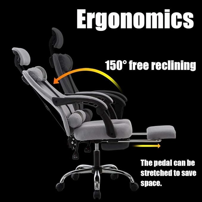 Reclining Computer Chair Home Computer Chair Mesh Office with Wheel Chair Game Gaming Chair Boss Chair Steel Foot Rotating Lift Armrest Boss Chair -Gray