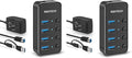 RSHTECH 4 Port Powered USB 3.0/USB C Hub Upgraded Version with 2-in-1 3.3ft USB Cable5V Power Adapter and Individual Switches Portable Aluminum USB Splitter for Laptop and PC RSH-ST04 (Pack of 2)