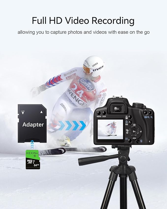 KEXIN 64GB Micro SD Card 3 Pack with SD Adapter microSDXC Memory Card UHS-I C10 U1 Micro SD Card Full HD High Speed TF Card for Tablet Action Camera Dash Cam Drone Game Console 64 G 3 Pack