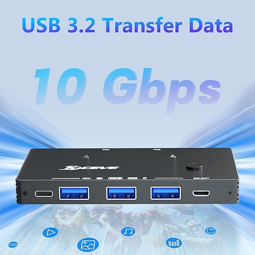 USB 3.0 Switch for 2 USB C Laptop KCEVE USB 3.2 10Gbps 2 in 4 Out USB C Switcher for 2 PC Share 4 USB Devices Printer Scanner Mouse Keyboard with 2 USB C-C cables KCC204DZUS