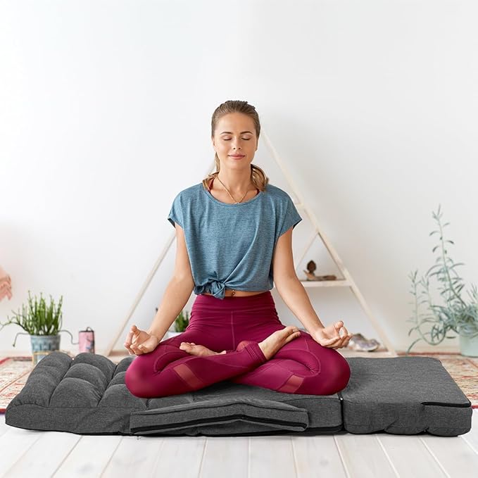 Floor Gaming Chair 6 Position Adjustable Indoor Chaise Lounge Chair for Teens Adults Padded Folding Meditation Sofa Chair with Armrests and Pillow Comfy Chair for Teens Adults Pets - Black