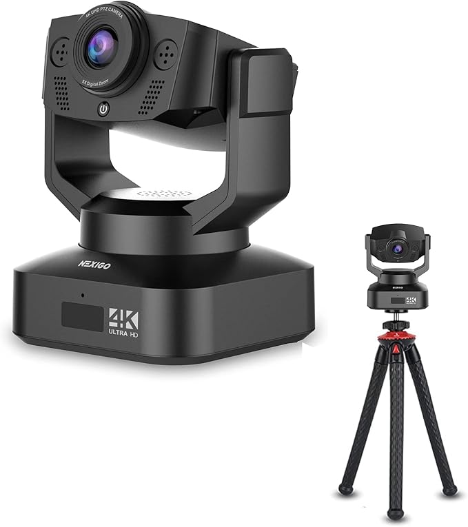 4K PTZ Webcam Kits NexiGo N990 (Gen 2) UHD 2160P Webcam with 5X Digital Zoom Sony Starvis Sensor Position Preset Flexible Mini Tripod for Skype/Teams/Zoom Meetings