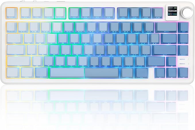 Rii RK805 Wireless Gasket Mechanical Keyboard with TFT Screen and Knob75% Creamy Gaming Keyboard with RGB BacklightTri-Mode BT/2.4G/USB-CHot Swappablefor Windows/Mac/Linux(Blue Gradient)