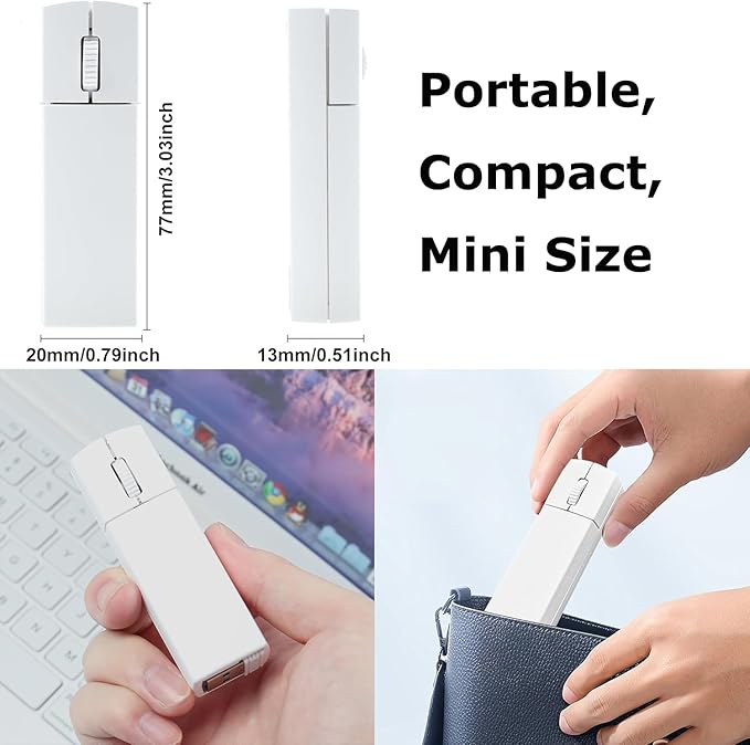 Wireless Mouse Mini Bluetooth 5.1/5.0 &amp 2.4Ghz Tri Mode MiceSmall Silent Portable Compact Finger Mice Cute Tiny Travel White Mouse for MacBook Chromebook PC Laptop Computer Tablet Office School