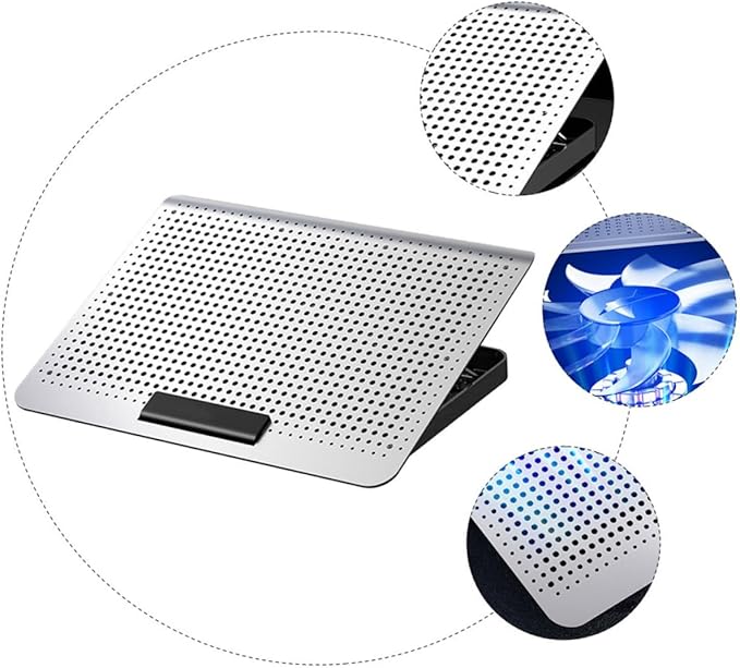 Multifunctional Aluminum Laptop Radiator Cooling Rack with Powerful Adjustable Fan Notebook Stand with Dual USB Ports Ergonomic Computer Holder for Heat Dissipation and Neck Relief