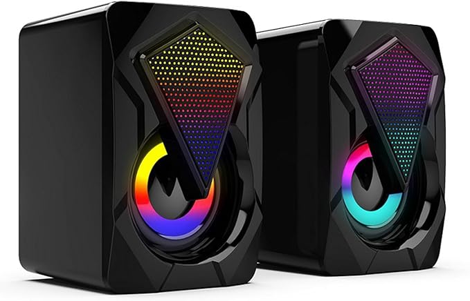 2X X2 Computer Speakers with Subwoofer for PC Desktop Computer LED Lighting Home Theater System USB Wired Sound Box