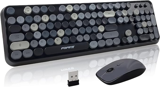 FOPETT Keyboard and Mouse Sets Wireless Keyboard and Mouse SetsReliable 2.4 GHz Connectivity for PCLaptopSmart TV and More (Grey Colorful)