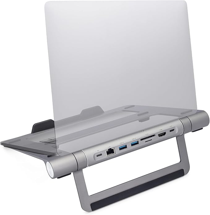 ClearClick 6-in-1 USB-C Portable Docking Station &amp Laptop Stand - 2X USB 3.0 Ports HDMI LAN Ethernet SD Card Reader MicroSD Card Reader USB PD Charging