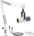 FIFINE XLR/USB Gaming Microphone Bundle with Metal Boom Arm Dynamic RGB Mic with Mute Gain Monitoring for Streaming Vocal Recording Podcast Arm Stand for Home Studio Video Creation (AM8W+CS1W)