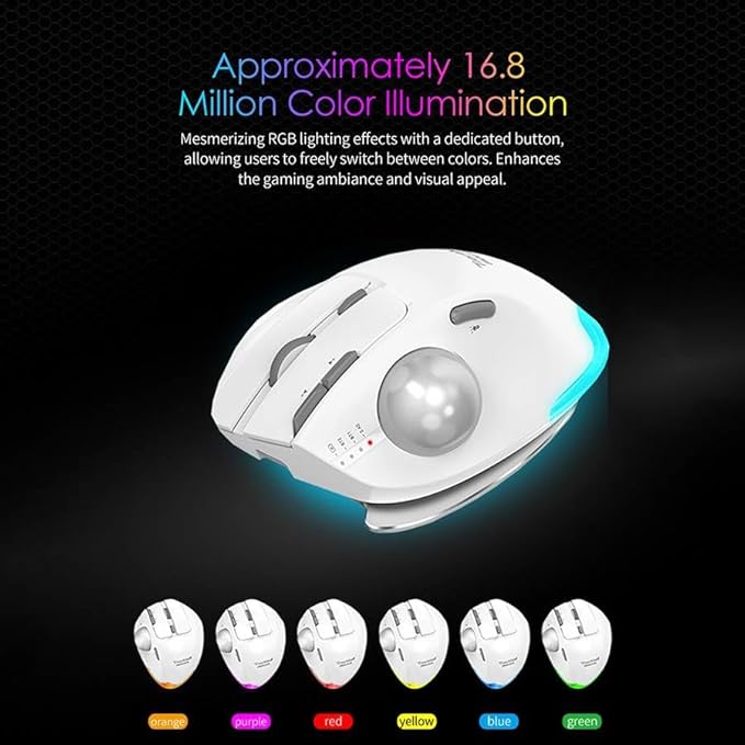 JOMAA Ergonomic Wireless Trackball USB Mouse with 4800 DPI/7 Programmable Buttons Thumb Control Mice3 Device Connection (Bluetooth or USB Receiver) Compatible for PC Laptop Mac Windows.(Silver)
