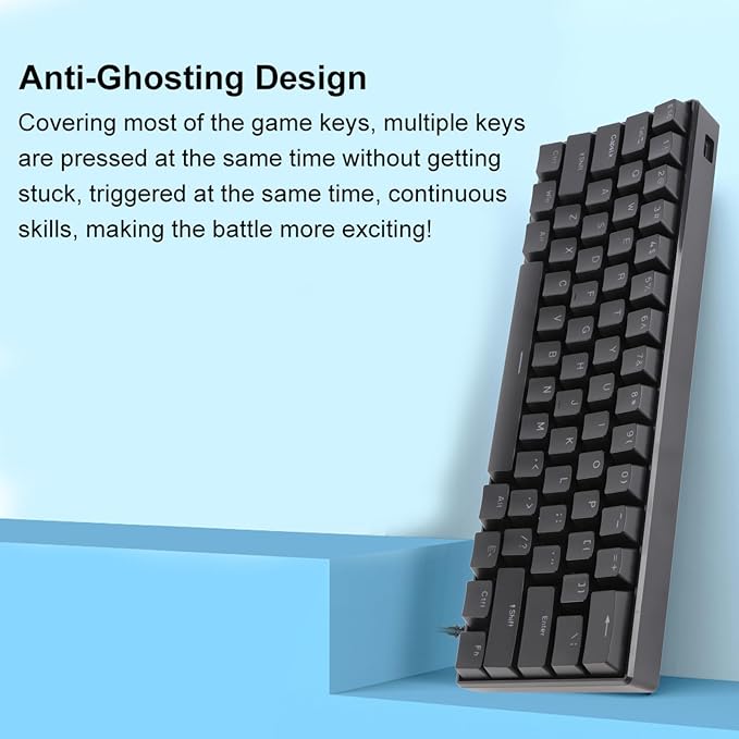 Brrnoo Compact 61 Key RGB Wired Mechanical Keyboard Professional Blue Switches Double Color Injection Portable Gaming Keyboard with Anti Ghosting Design