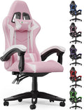 Bigzzia Gaming Chair Ergonomic Video Game Chairs with Pillow and Lumbar Support Racing Style Height Adjustable Computer Chair with 360°-Swivel Seat for Adults and Teens (Pink)