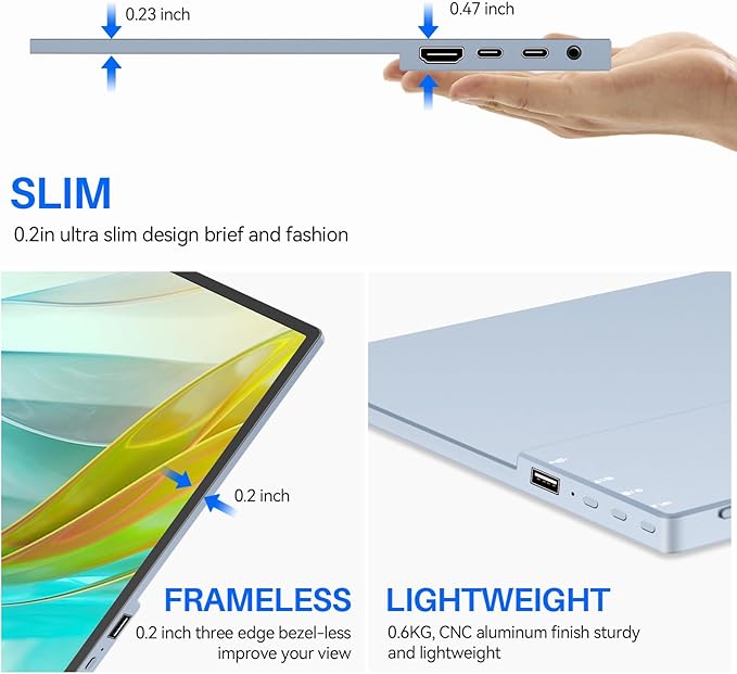Touchscreen Portable Monitor 14 Inch IPS Slim Travel Screen FHD 1920X1200 HDR FreeSync Bezel Less USB-C Computer Monitor with Cover Stand and Speakers for Laptop PC Mac Surface PS4/5 Xbox