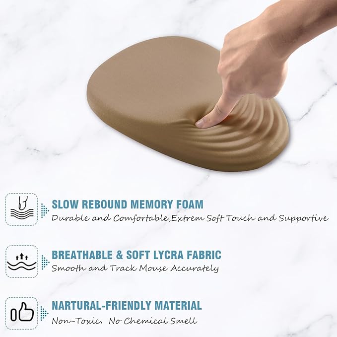 Ergonomic Mouse Pad Wrist Support Mouse Pad with Wrist Rest Entire Memory Foam &amp Non-Slip PU Base MousePads with Stepped-Wedge Design for Pain Relief Desk Office Home Beige