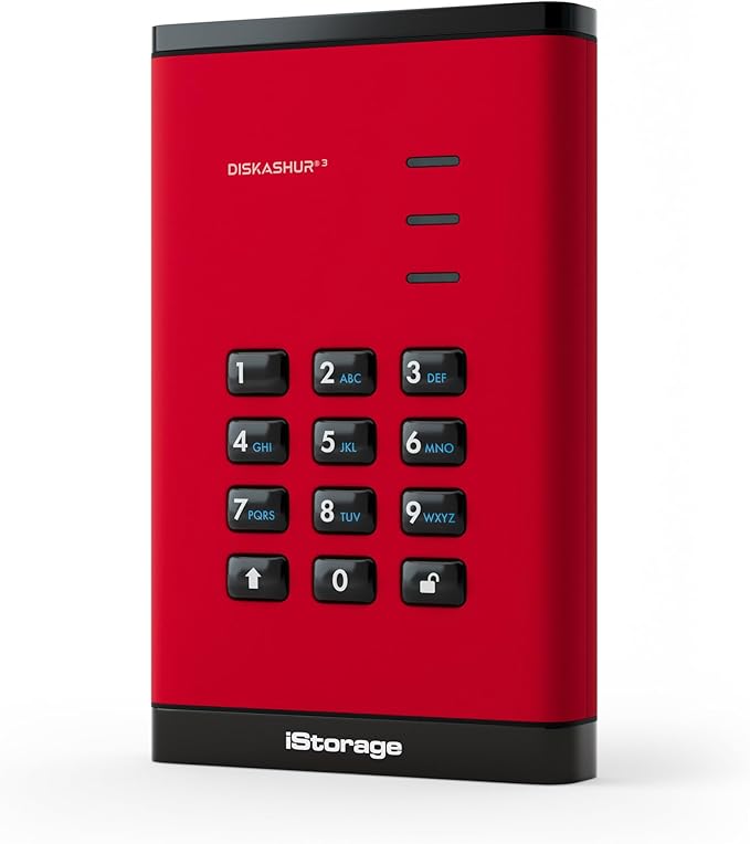 iStorage diskAshur3 SSD 512GB Red - Secure Portable Solid State Drive - Password Protected - Dust &amp Water Resistant - Hardware Encryption