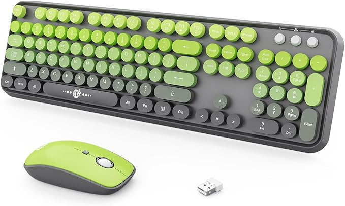 FOPETT Wireless Keyboard and Mouse Combo 104 Keys Full-Sized 2.4 GHz Round Keycap Colorful Keyboards USB Receiver Plug and Play for Windows Mac PC Laptop Desktop (GradientMatchaGreen)