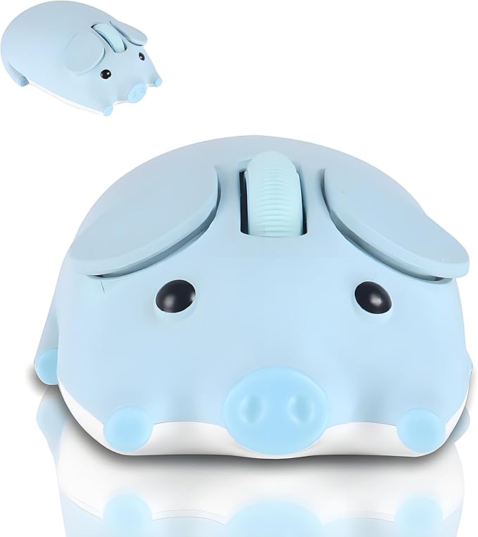 Cute Pig Design Wireless Mouse - Dual Mode Bluetooth &amp USB Silent Operation Ergonomic Ideal for Laptops &amp PCs for Animal Lovers and Family (Blue)
