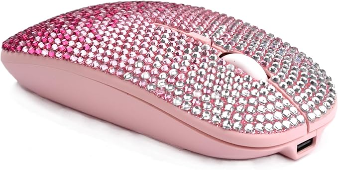 WONGS Bling Wireless Mouse Gradient Pink Crystal Rhinestone Rechargeable Wireless Silent Slim Mouse Sparkly Computer Mice with USB for LaptopNotebookPCMacBook - Gradient Pink
