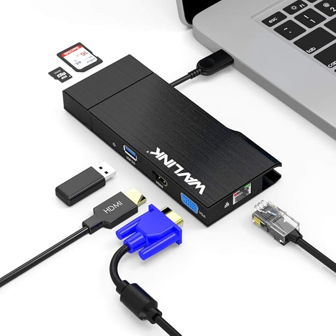 Wavlink Universial USB 3.0 Dual-Head Mini Docking Multi-Display HDMI/VGA with Gigabit Ethernet USB 3.0 Port Removable Card Reader HDMI up to 2560x1440 and VGA 1920x1200 Supports Windows