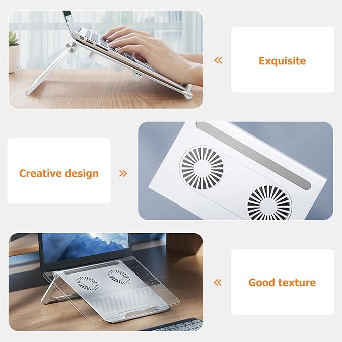 BESPORTBLE Adjustable Laptop Cooling Stand with Dual Fans Foldable Notebook Holder for PC White Laptop Air Cooler Suitable for Office and Gaming Use