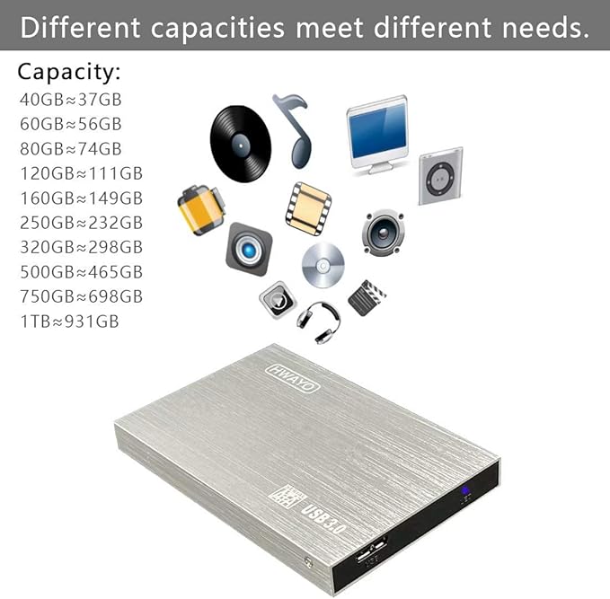 2.5'' HDD 750GB Ultra Slim Portable External Hard Drive USB3.0 Storage for Xbox One Console PC Laptop MacBook (Silver)