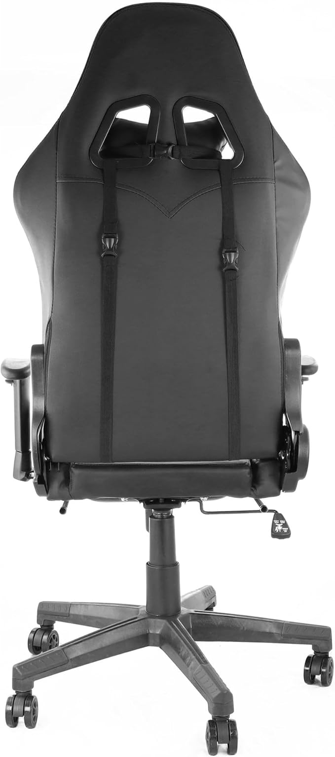 Ergonomic Gaming Chair with Footrest Adjustable Reclining Gamer Chair with Lumbar and Head Pillow Support Swivel Office Gaming Chair with Pleather Upholstery High-Back Chair (Black)