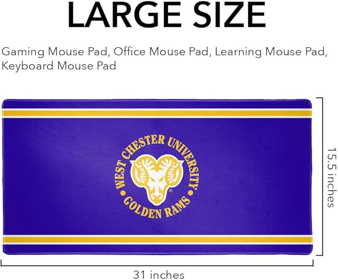 West Chester Golden Rams Primary Logo Stripes Large Gaming Mouse Pad Desk Mat with Stitched Edges Non-Slip Base for Gamer Home and Office 31.5 x 15.7