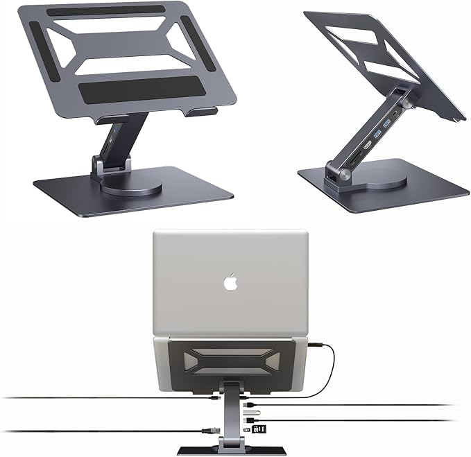 7 in 1 Laptop Docking Station Stand Detachable USB C Hub 4K HDMI 2 USB 3.0 RJ45 PD 3.0 Universal Laptop Stand with 360-degree Swivel Stand