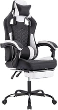 Black 360° Swivel Gaming Chair Ergonomic Heavy Duty 330lbs Office Chair with Footrest and Massage Lumbar Support Height Adjustable High Back Reclining Gamer Chair with Headrest (Black White)