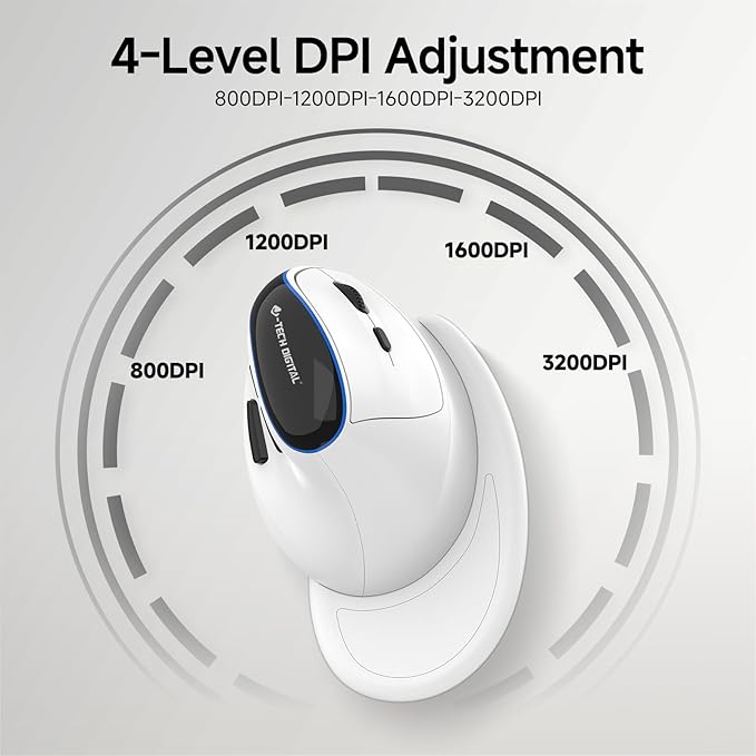 J-Tech Digital Vertical Ergonomic Wireless Mouse – Bluetooth Dual Mode + USB Dongle Rechargeable 2.4GHz Adjustable DPI 3200 for Laptop Desktop PC Mac [V638W]
