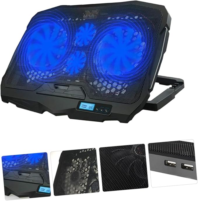BESPORTBLE Silent Laptop Cooling Stand with Powerful Fans for Notebooks Ergonomic Desktop Support Stable Sturdy Design Relieves Neck Low Energy Consumption Black Model