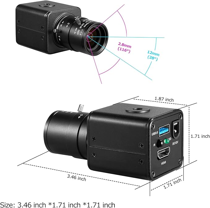 HDMI USB3.0 Dual Output HD YUY2 1080P 60fps Digital Security Camera Industry Digital C-Mount with Manual 2.8-12mm Varifocal HD Lens OSD Menu via Remote Controller