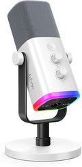 FIFINE XLR/USB Gaming Microphone for Streaming Podcasting PC Computer RGB Mic with Gain Knob Mute Button Monitoring Jack Gamer Mic for Recording Video Creation-AmpliGame AM8 White