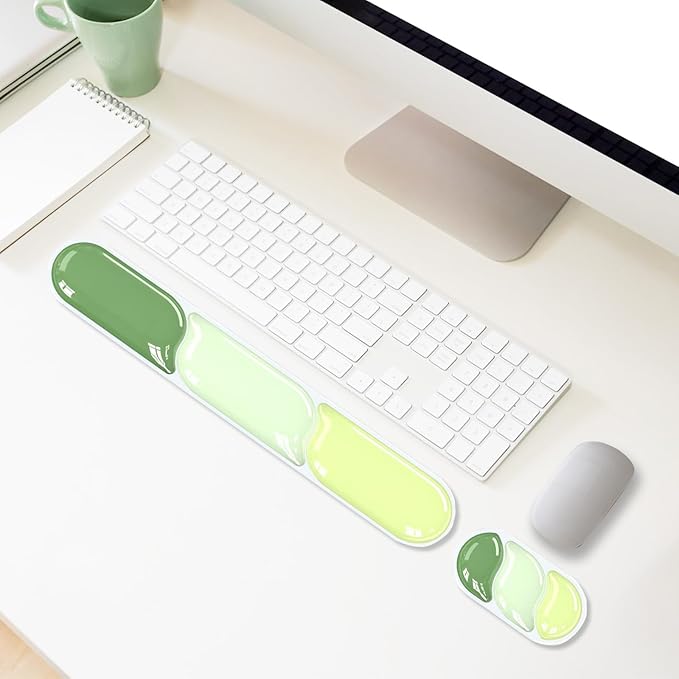 Gel Keyboard Wrist Rest Ergonomic Wrist Rest for Computer Keyboard and Mouse Soft Mouse Wrist Support and Keyboard Pad for Typing Pain Relief Suitable for Office Home Computer Gaming - Green