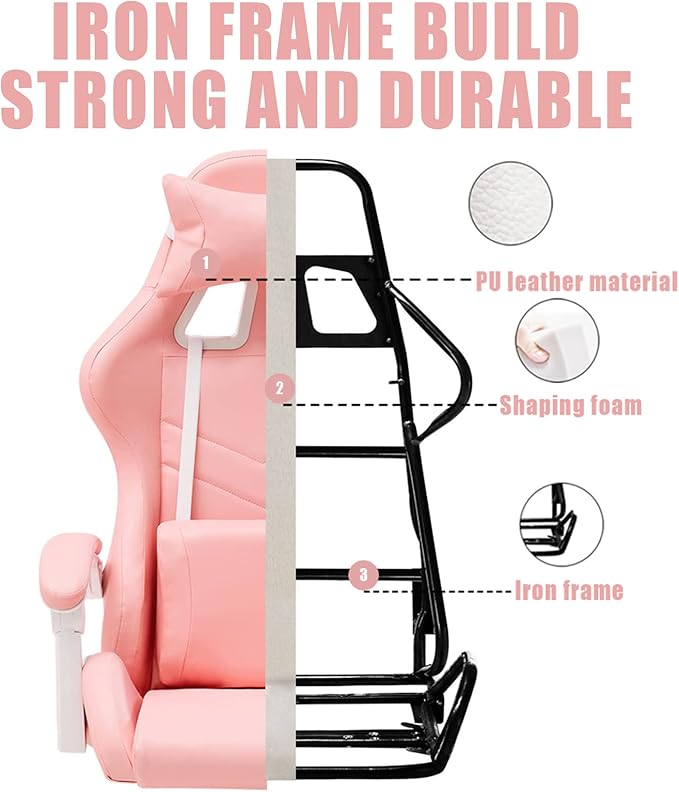 TBQATNTS Gaming Chair for GirlsErgonomic Gaming ChairDesk Chair with Foot RestVideo Game Chair Leather High Back Racing Computer Gaming Chair with Lumbar Support and HeadrestYellow