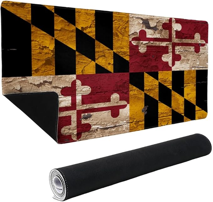 Rustic Distressed Maryland State Flag Large Gaming Mouse Pad Desk Mat with Stitched Edges Non-Slip Base