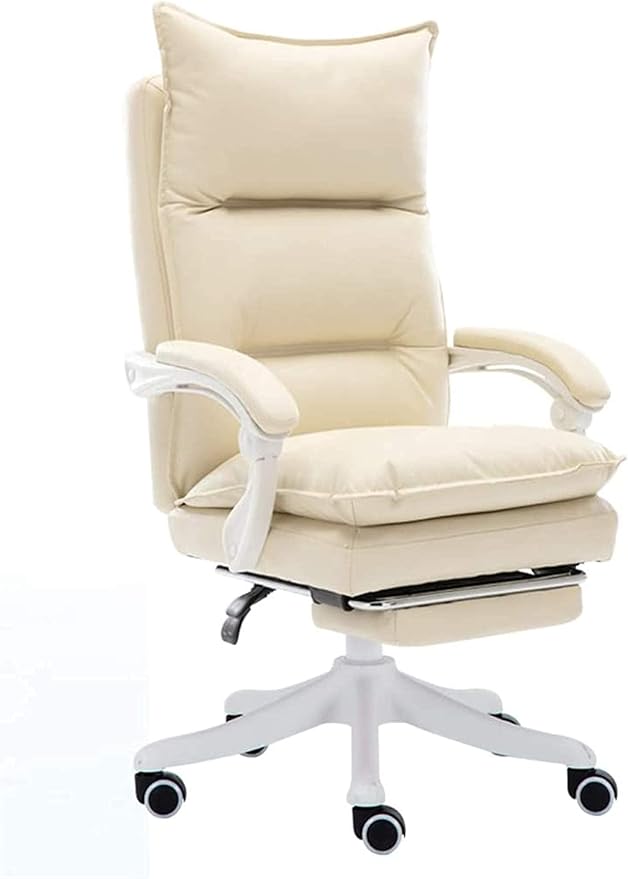 Katzowen Office Computer Chair Computer Desk Chair Computer Chair Office Chair with Backrest Ergonomic Waist Support Footrest Game Chair Gift Desk Chair Pink (Color : Beige)