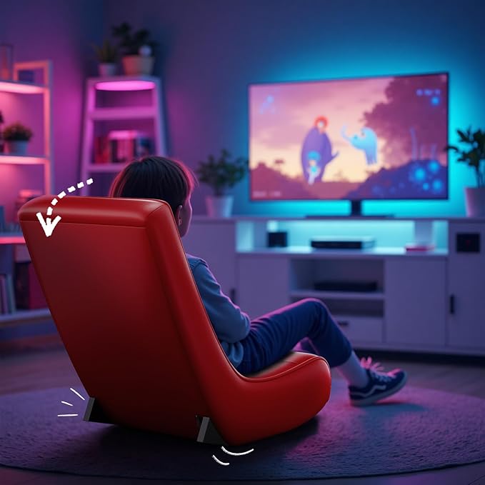 GTPLAYER Floor Rocking Gaming Chair – Floor Rolling Game Chairs with Angle Limiter Gamer Rocker Floor Seat Compact &amp Lightweight Red Football
