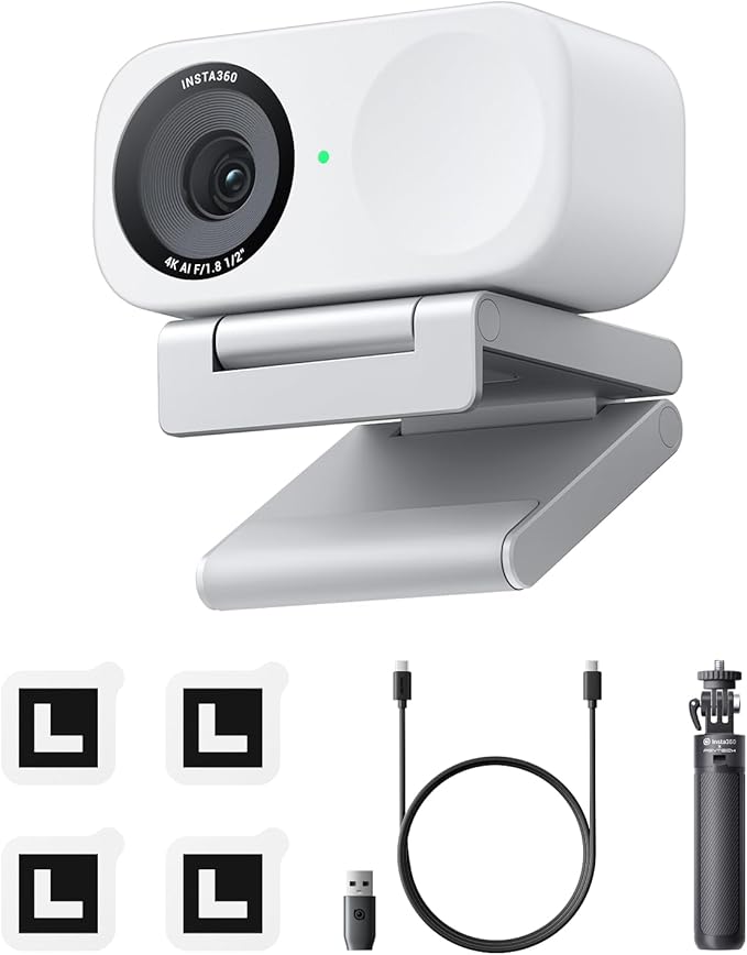 Insta360 Link 2C Tripod Bundle - 4K Webcam for PC/Mac 1/2 Sensor Auto Framing HDR AI Noise-Canceling Mic Gesture Control for Streaming Video Calls Gaming Works with Zoom Teams Twitch &amp