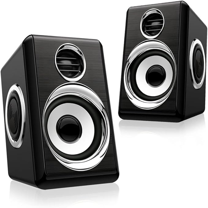 1 Pair USB+AUX Wired Computer Speakers Bass Reinforcement 4 Diaphragm for Laptop Desktop 8W High Power Loudspeaker (Color : Silver) (Silver)