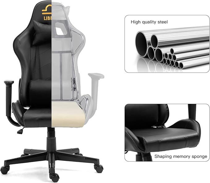 Modern-Depo Gaming Chair with Zodiac Star Sign Libra Astrology Logo Ergonomic Computer Chair with Headrest Lumbar Support Swivel and Recline Load Capacity 330 lbs Black