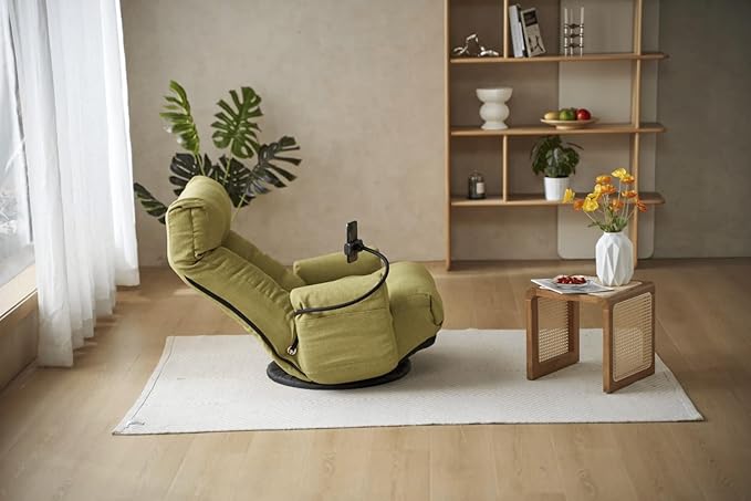 360 Degree Swivel Floor Chair with Adjustable Headrest &amp Backrest Folding Floor Gaming Chair with Phone Holder &amp Built-in Spring Seat Bag for Home Office 5 Adjustable Position Green