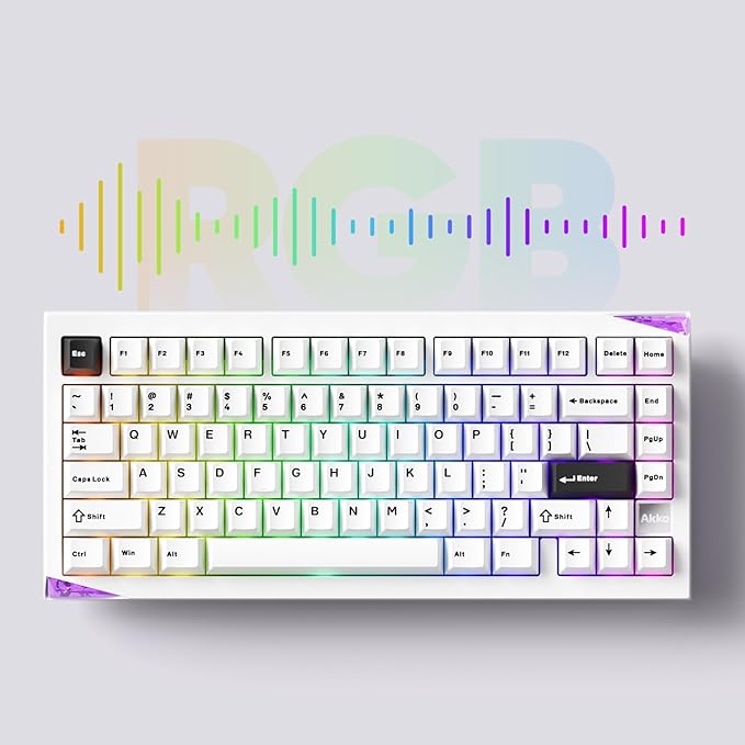 Akko Gem 01 QMK/VIA Aluminum Mechanical Keyboard Tri-Mode RGB Hot-swappable Wireless Gaming Keyboard Black on White Pre-lubed Stellar Rose Switch
